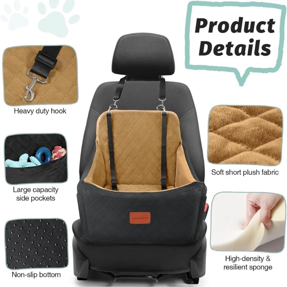 Dog/Pet Booster Car Seat for Up to 35lbs , 2 collar clips NEW
